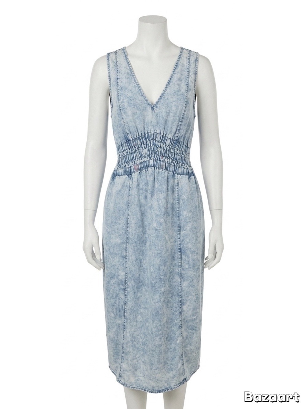 Central Park West Pale Blue V-Neck Smocked-Waist Midi Dress - Picture 6 of 8
